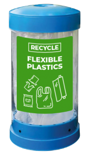 A mockup of the recycling bin for flexible plastics that will be at the Plastics Recycling Conference. The bin is provided by the iSustain and Exxon Mobil partnership.