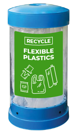 A mockup of the recycling bin for flexible plastics that will be at the Plastics Recycling Conference. The bin is provided by the iSustain and Exxon Mobil partnership. 