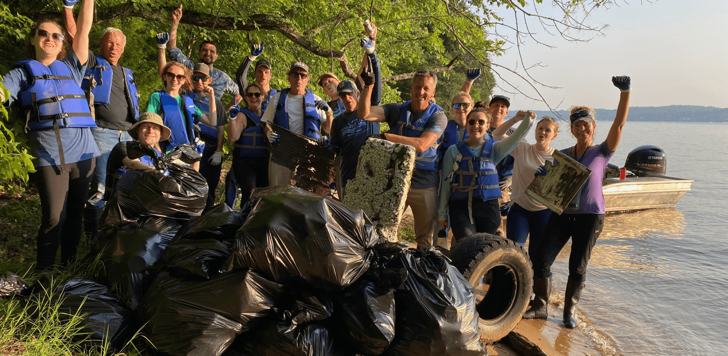 Our team with a portion of our collected debris from the TN River clean up