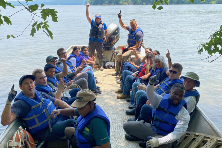 Volunteers getting ready to help clean up the Tennessee River